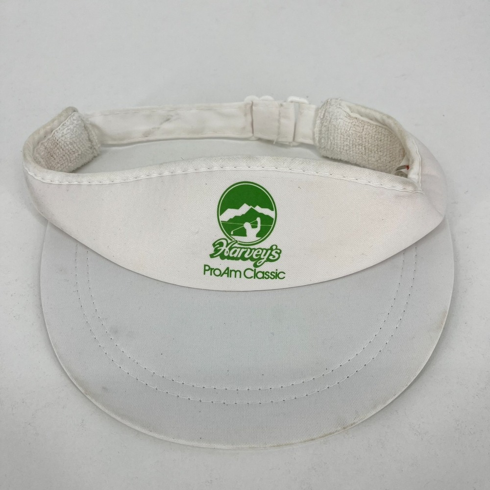Vintage Harveys ProAm Classic Golf Visor White Green Terry Cloth Adjustable Hat